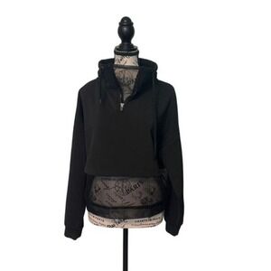 Black Crop Hoodie with Half-Zip